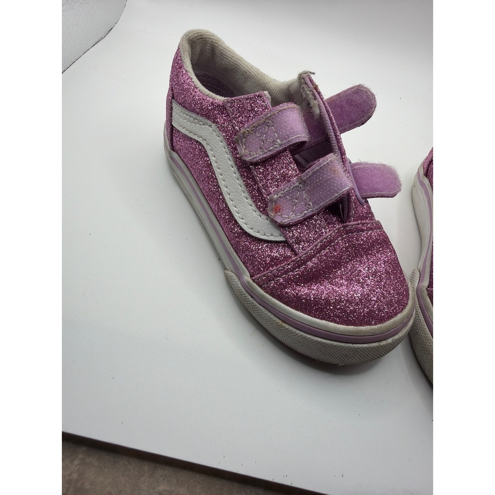 Vans Old Skool V Toddler Pink Glitter Hook and Loop Sneakers Size 8.0 - Picture 6 of 10